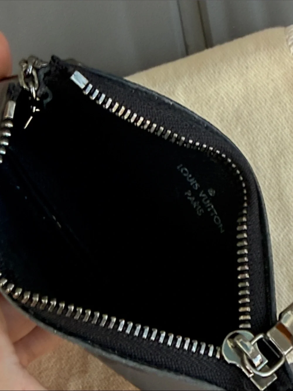 Louis Vuitton Eclipse Reverse Key Pouch with Silver Chain Clip